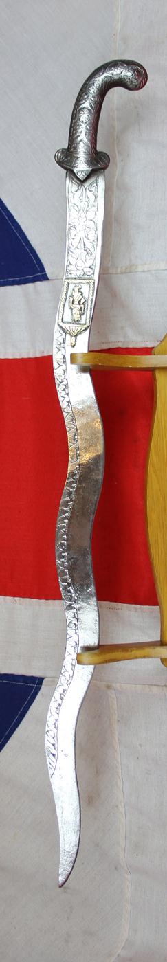 A Beautiful Antique Indian Sword Shamshir Shikargar, With An impressive and Scarce 'Naga' Serpentine Blade