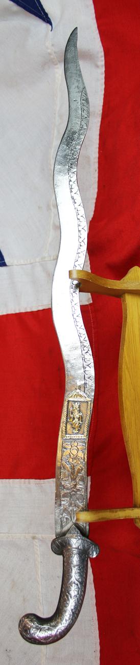 A Beautiful Antique Indian Sword Shamshir Shikargar, With An impressive and Scarce 'Naga' Serpentine Blade