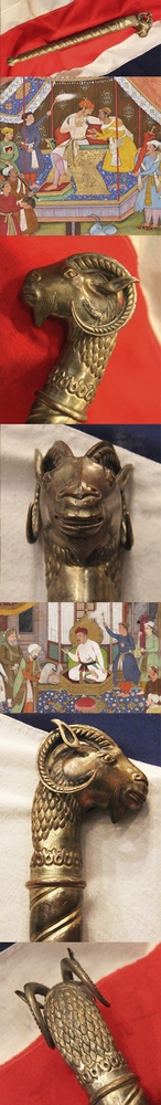 Wonderful Antique Indo Persian, Mughal, Large Ram's Head Ceremonial & Instrument of War Mace 'Chob', A Thing of Rare Beauty. the Detailing of The Ram's Head Is Superb