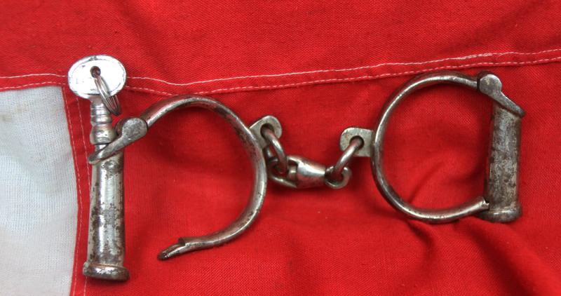Victorian Jack the Ripper Period 'Derby' Pattern Best Warranted Wrought Hard Steel Handcuffs