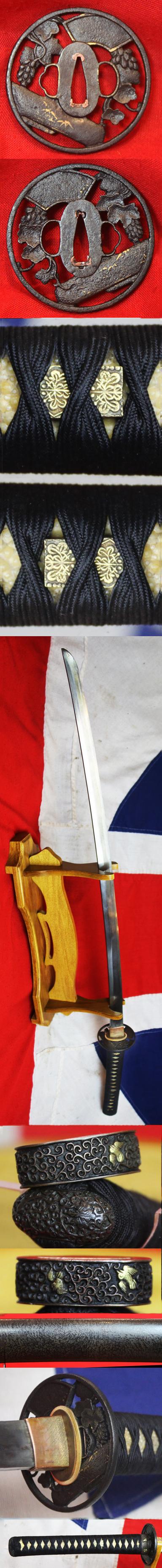 Samurai Katana Signed Kaneuji Around 1680. With a Pair of Edo Ni Bu Ban Kin Rectangular ‘Bar’ Gold Coin Menuki