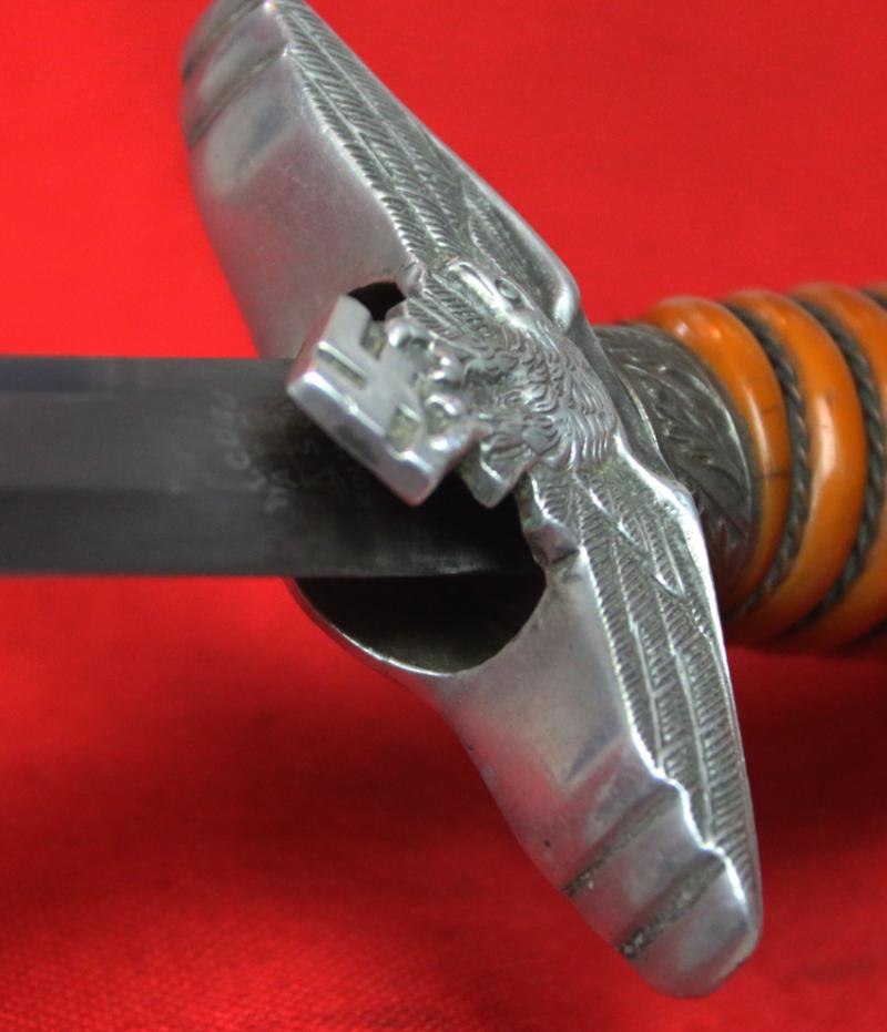 A Very Good WW2 Pilot's Luftwaffe Dagger With Hanging Straps. When Mark Hawkins Met General Adolf Galland, He Confirmed The Pommel + Crossguard of the Luftwaffe Dagger Was Made From Messerschmitt Alloy