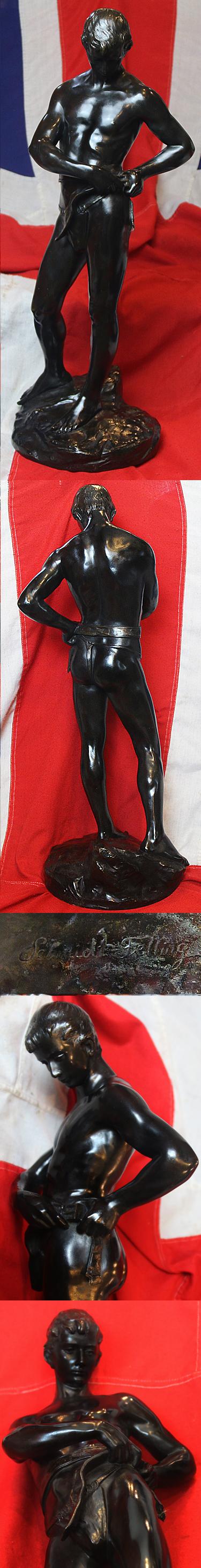Superb Large Signed Bronze Sculpture by Julius Schmidt Felling Circa 1900's of a Standing Youth