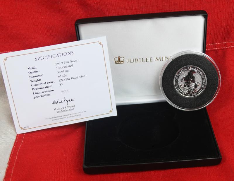 Special Offer Item! Original 2018 2 oz's of Fine Silver £5 Coin, the Black Bull of Clarence. Royal Mint, Jubilee Mint proof Coin Royal Beasts of England