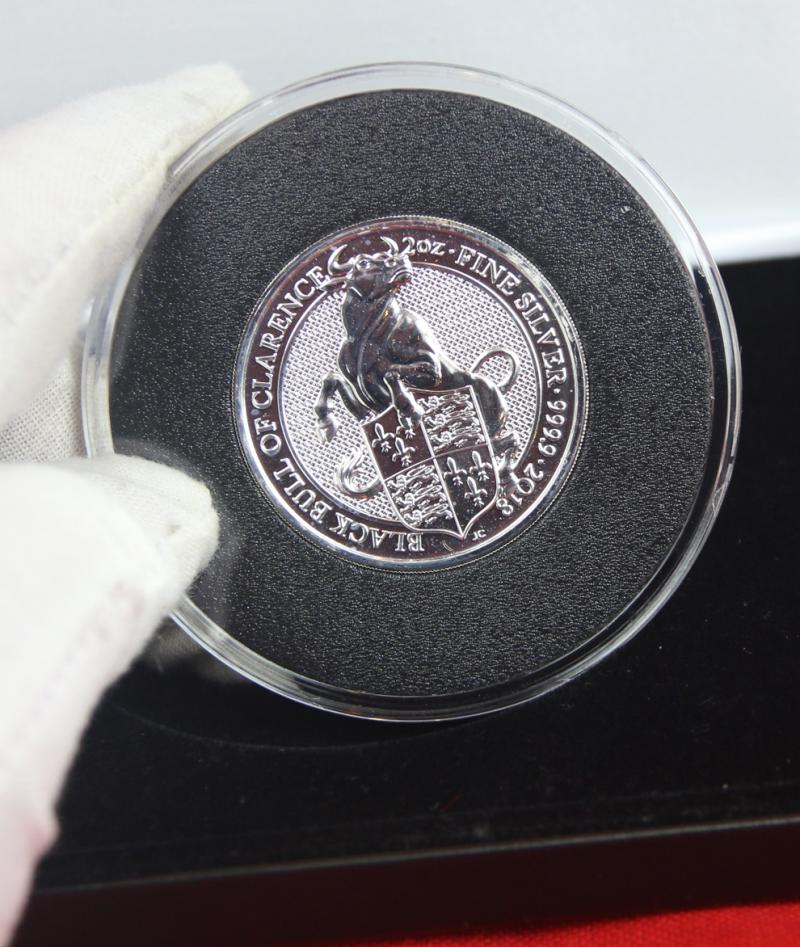 Special Offer Item! Original 2018 2 oz's of Fine Silver £5 Coin, the Black Bull of Clarence. Royal Mint, Jubilee Mint proof Coin Royal Beasts of England