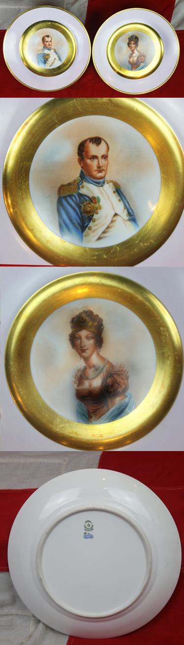 Pair of Porcelain Cabinet Plates of Emperor Napoleon & Empress Josephine, Royal Copenhagen.