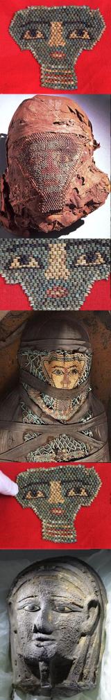 SOLD A Stunningly Beautiful, Original, 300 to 500 bc, Egyptian Tomb Mummy Mask With False Beard, Egyptian Blue Glazed Faience Beads, From, Just Prior and into The Ptolemaic Dynasty