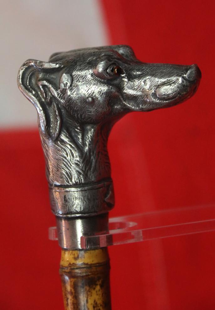 A Stunning, Victorian, Hound’s Head Hidden Sword Stick. With a German Solingen Blade, and Bamboo Haft and Cane....