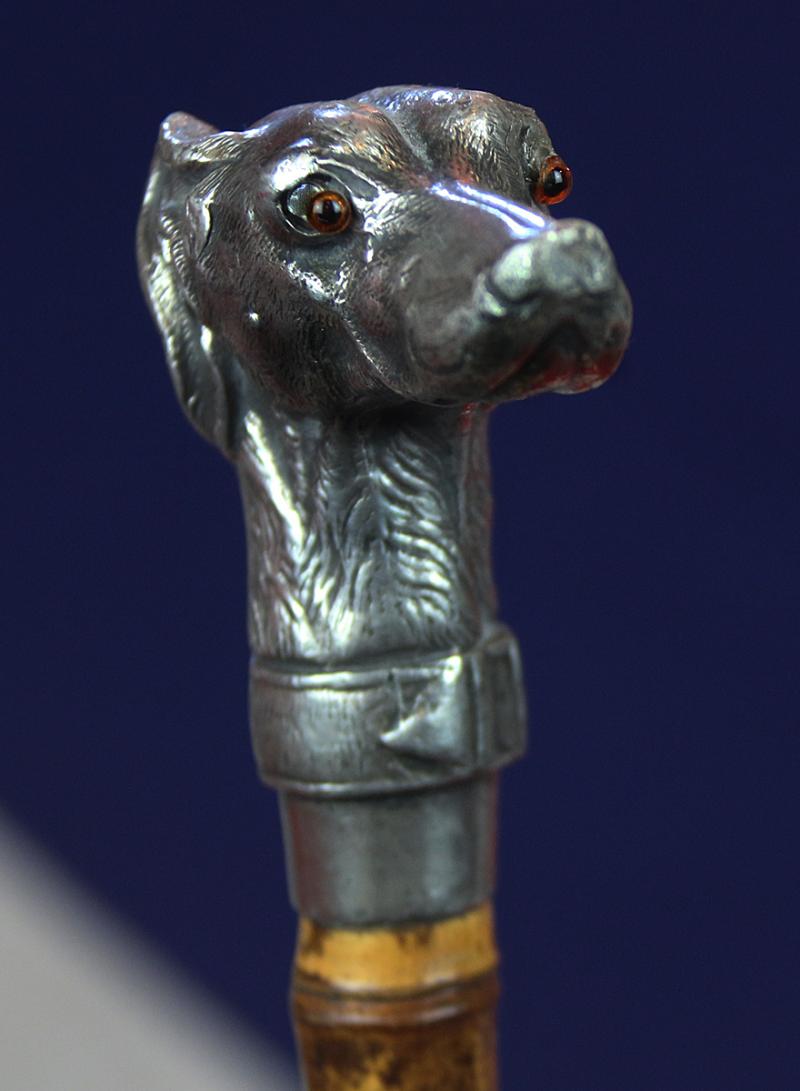 A Stunning, Victorian, Hound’s Head Hidden Sword Stick. With a German Solingen Blade, and Bamboo Haft and Cane....