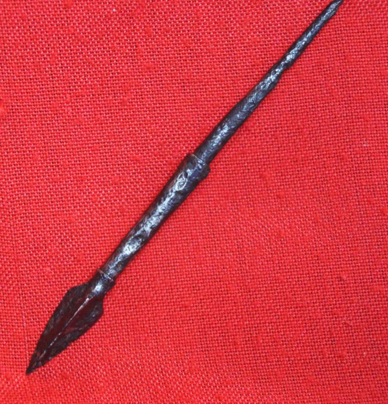 A Superb Condition Relic From the Battle of Agincourt. A Fierce-Some Armour or Helmet Piercing Welsh Longbowman'sTanged Long Arrowhead. Recovered From Azincourt in the 1820's