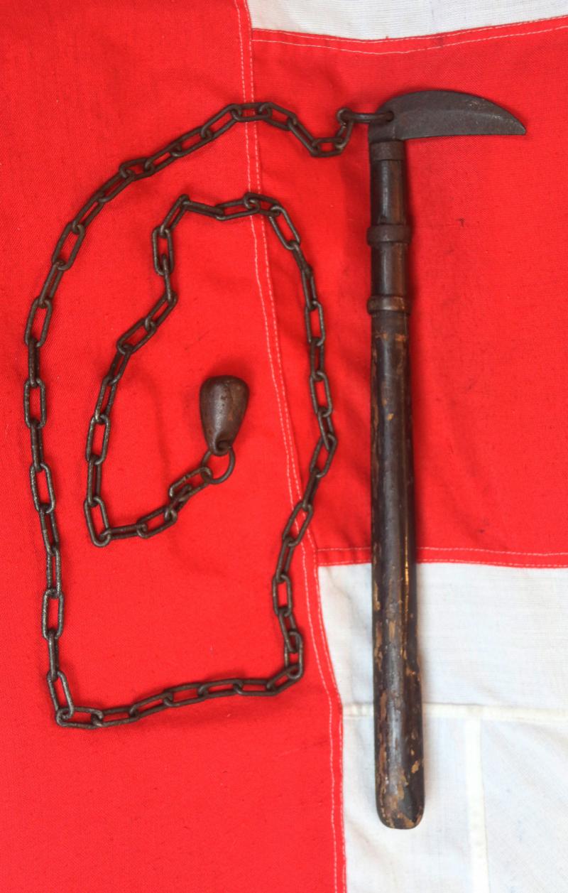 A Most Scarce, Original, Koto Period, Around 500 Years Old Kusarigama a Ninja's Weapon of a Sickle With Weighted Chain, Somewhat Like a Claw Hilted Medieval Flail Mace