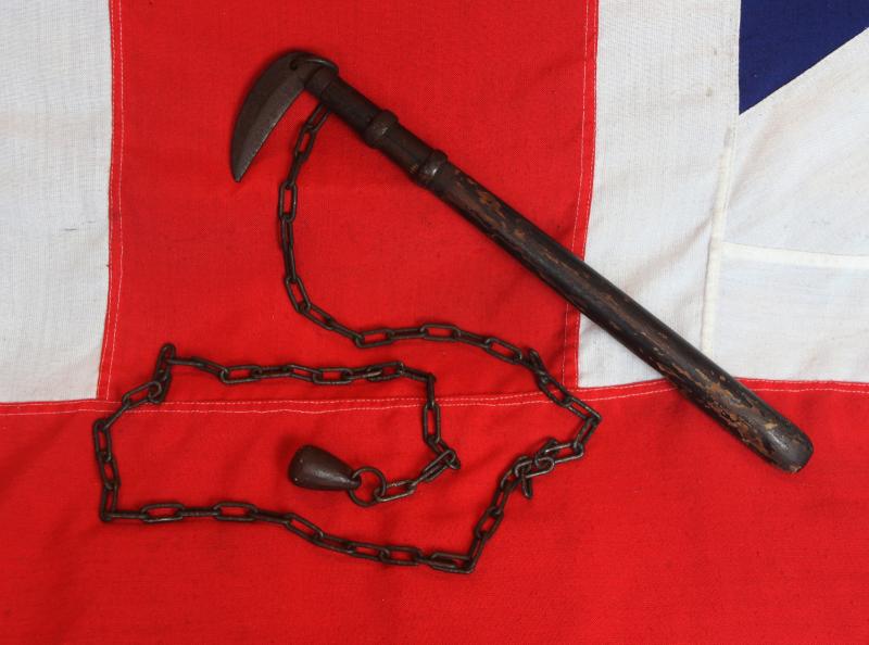 A Most Scarce, Original, Koto Period, Around 500 Years Old Kusarigama a Ninja's Weapon of a Sickle With Weighted Chain, Somewhat Like a Claw Hilted Medieval Flail Mace
