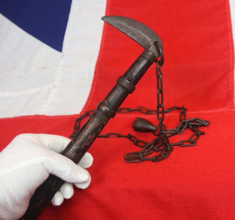 A Most Scarce, Original, Koto Period, Around 500 Years Old Kusarigama a Ninja's Weapon of a Sickle With Weighted Chain, Somewhat Like a Claw Hilted Medieval Flail Mace