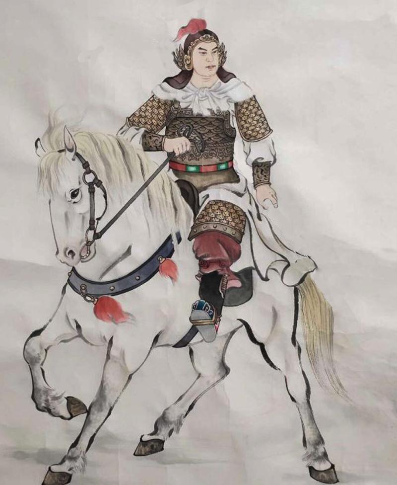 A Most Attractive Qing {Ching} Dynasty Carved Wood Sculpture of a Chinese Mounted Han Dynasty General, Probably General Zhaoyun.