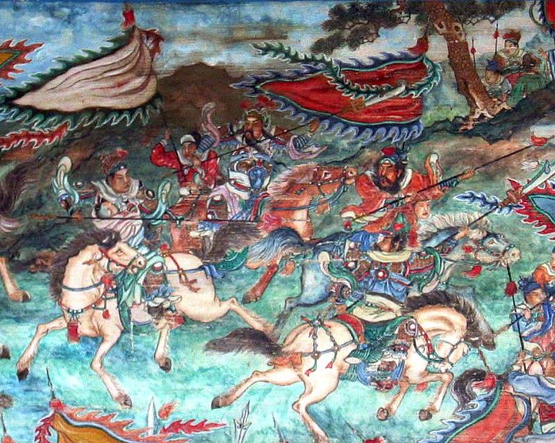 A Most Attractive Qing {Ching} Dynasty Carved Wood Sculpture of a Chinese Mounted Han Dynasty General, Probably General Zhaoyun.