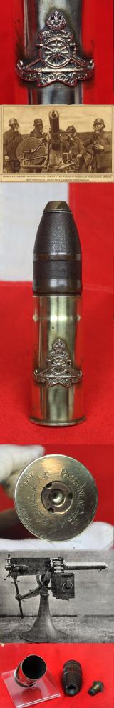 A Superb Piece of WW1 Trench Art. A One Pounder German Shell. Royal Artillery Regimental Badged