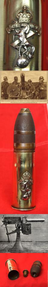 A Superb Piece of WW1 Trench Art. A One Pounder British Shell. REME Regimentally Badged