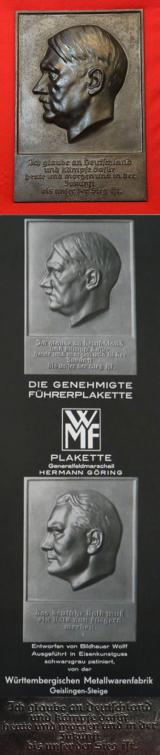 A 1933 Original German NSDAP Propaganda Piece by Walter Wolff. A Large Cast Iron Relief Portrait Bust ‘Ehren-Plakette Des Führers’ With Famous German Speech Quote. A 