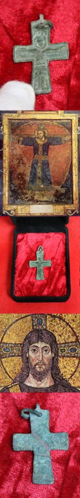 A Beautifully Detailed Early Christian, Ancient Roman Crucifix, Byzantine Empire, 8th to 9th century, Circa 1300 to 1200 Years Old. with Original Ring Mount
