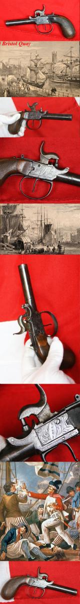 A Charming Napoleonic Wars Period, Circa 1812 Officer's Pocket Boxlock Pistol By William Hole of No 79 Quay, Bristol. Nicely Engraved Steel Mounts, And An Excellent, Tight and Crisp Action