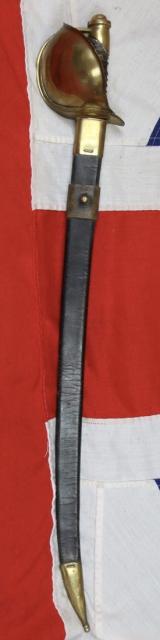 A Large Half Bowl Brass Hilted Cutlass With Steel Single  Edged Blade. Wide Single Blade Fuller, No Maker Markings.