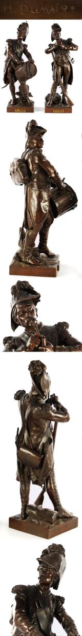 Magnificent Large Pair of Antique,19th Century French Napoleonic Bronzes of 'Old Guard' Soldiers, a Drummer & Grenadier.'Avant le Combat' & 'Apres le Combat' Henri Dumaige. French Soldiers Often Referred to Napoleon's Old Guard as 