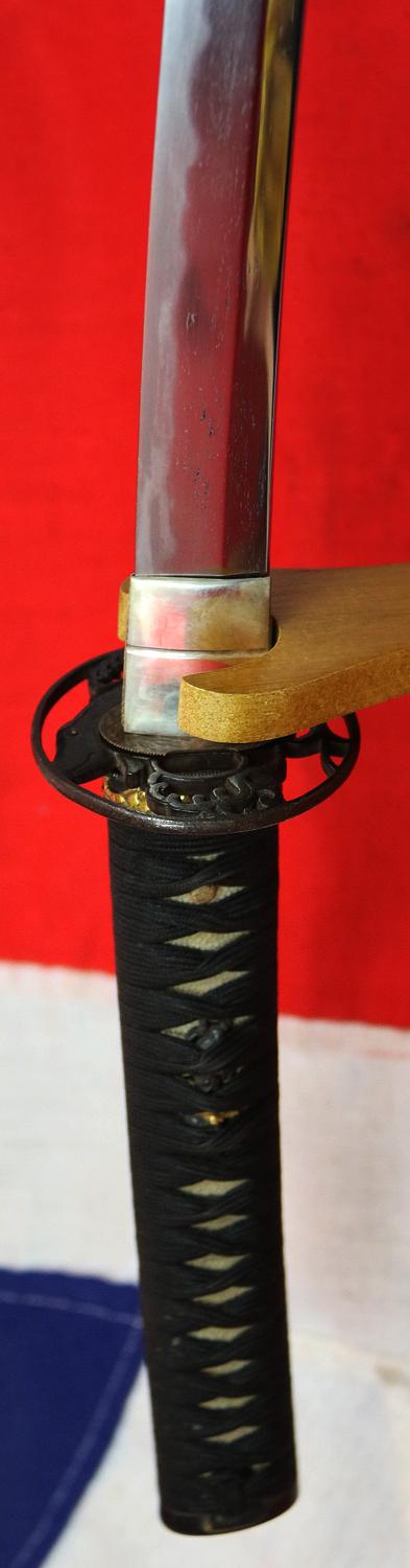 A Handsome Koto Period, Circa 1500, Samurai Chisa Katana With Amazing Blade, With A Very Beautiful Edo Shoami Sukashi Tsuba Of a Leaping Koi Carp in White Water. Fabulous Fuchi of a Tiger in a Bamboo Grove of Pure Gold Onlaid Shakudo