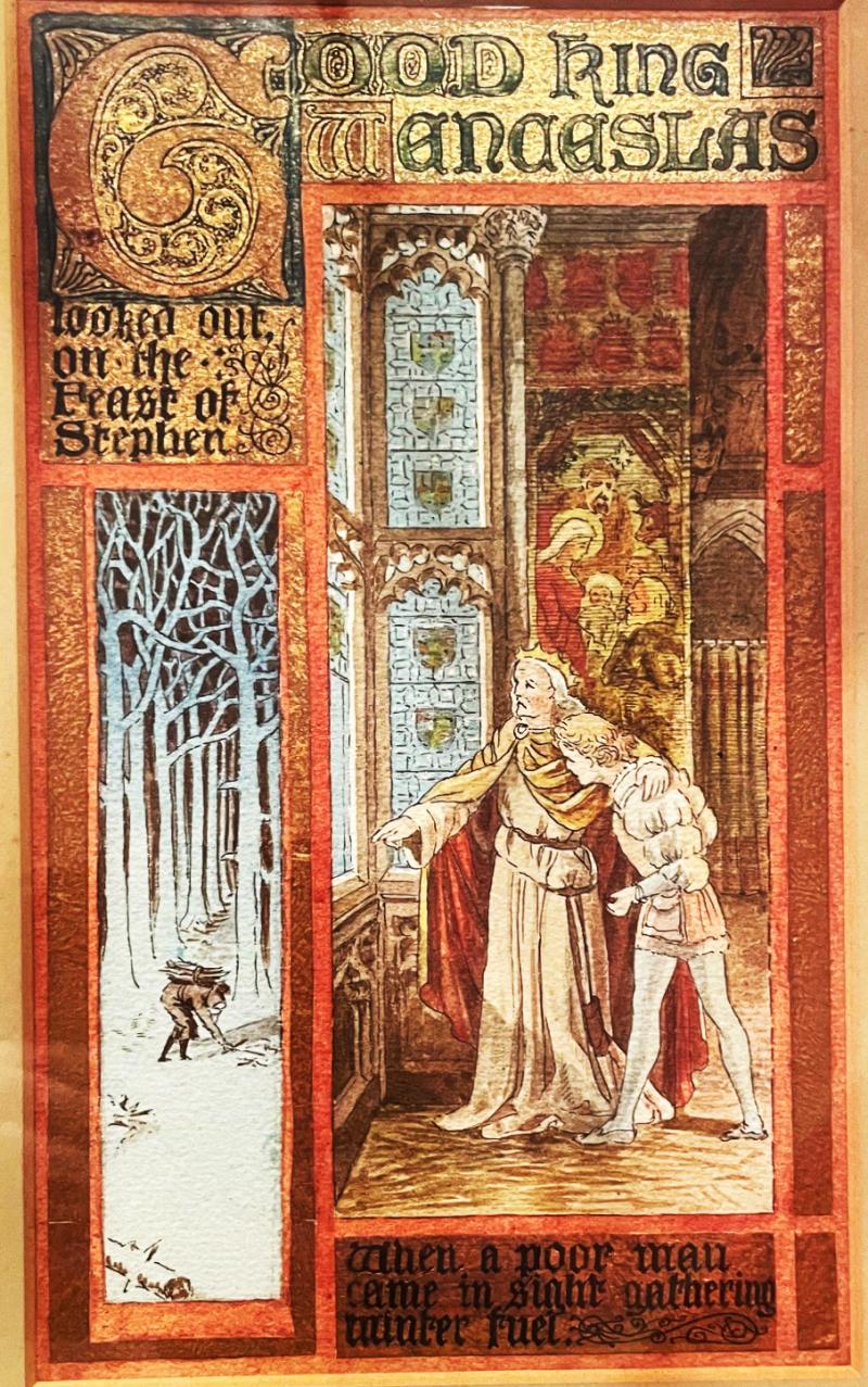 A Simply Stunning & Unique 'Good King Wenceslas' Art Nouveau Original Illuminated Calligrafic Manuscript Watercolour, From The Golden Age of illustration, By Arthur B Packham. In The Manner Of Alberto Sangorsky. Calligrapher and Illuminator for Riviere