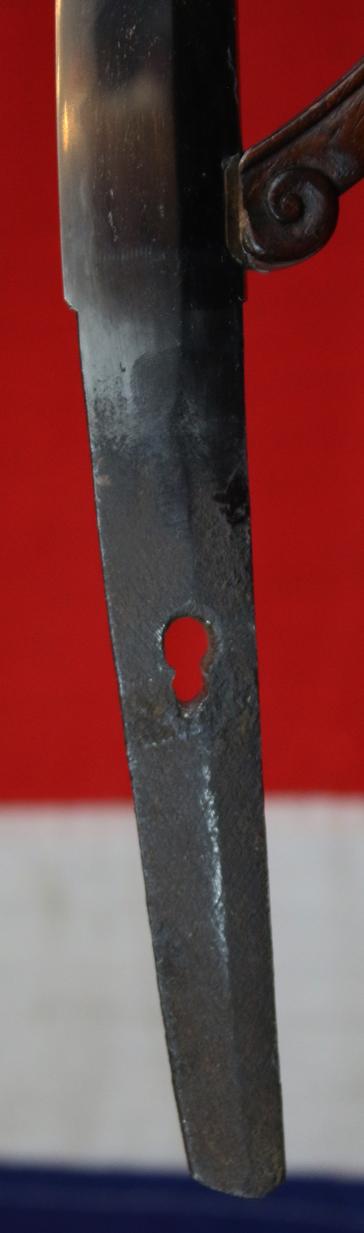 Beautiful Koto Wakazashi, 16th Century, Soten School Fuchgashira, Goto Shishi Lion Dog Kozuka, Silver Urushi Aoi Leaf Lacquer Decor Saya,  Hira-zogan Tetsu Shinto Tsuba Inlaid With Kinko Weeping Willow