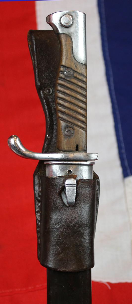 A Rare Early 'Long Eared' German WW1 'Butcher' Bayonet S98/05 o.S. (ohne Sage} with Leather and Steel Scabbard and Frog Belt Mount. By Simson & Co. Suhl.