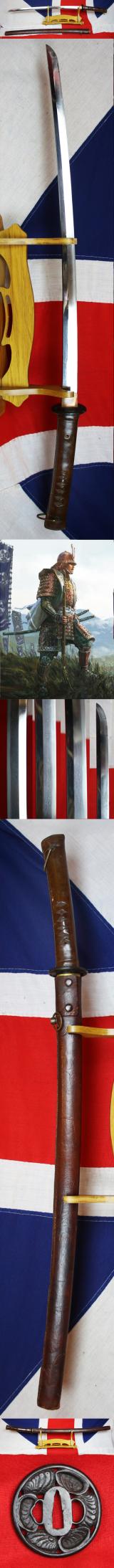 This Is A Truly Fabulous Ancestral Bladed WW2 Officer's Katana With A Rare Shinto Blade, Circa 1615, Signed  Hizen no Kuni Ju Nin {Suriage, Tadayoshi} 肥前国住人  &  忠吉作   相模守義道 Bearing the Signatures of Two Master Sword Smiths of Both Hizen and Osaka