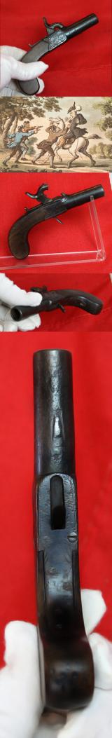 A Good 19th Century 1830's King George IVth English Percussion Derringer Type Pistol. The Kind Of Boxlock Pistol Known In Dickensian England As A 'Barker'