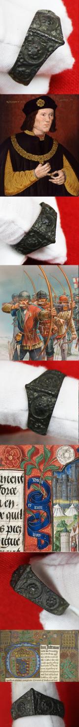 Superb 'War Of The Roses' Period, 15th Century, Rose Head Archers Ring. ‘Draw Archers, Draw Your Arrows to the Head!’ Richard IIIrd, By Shakespeare, Before the Battle of Bosworth. Embellished with Numerous English Royal Rose Heads Across The Entire Ring