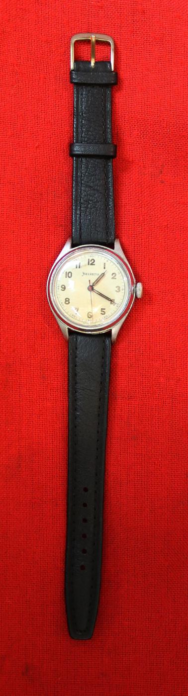 A Super and Intriguing WW2 German, Third Reich, Military, Surveillance Officer's Wrist Watch, Stamped, DI H, Deutsches Inteligenz {or Italienisch For Afrika Korps} Heer. Made For The German Armed Forces By Helvetia Swiss Watch Co. Good Working Order