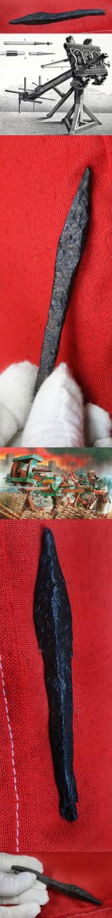 A Rare, Original, 1st Century Roman 'Ballista' Siege Engine. Tanged, Four Sided Bolt Head. Province of Britannia Use and Recovered Near Camulodunum {Colchester} In the Early 1800's