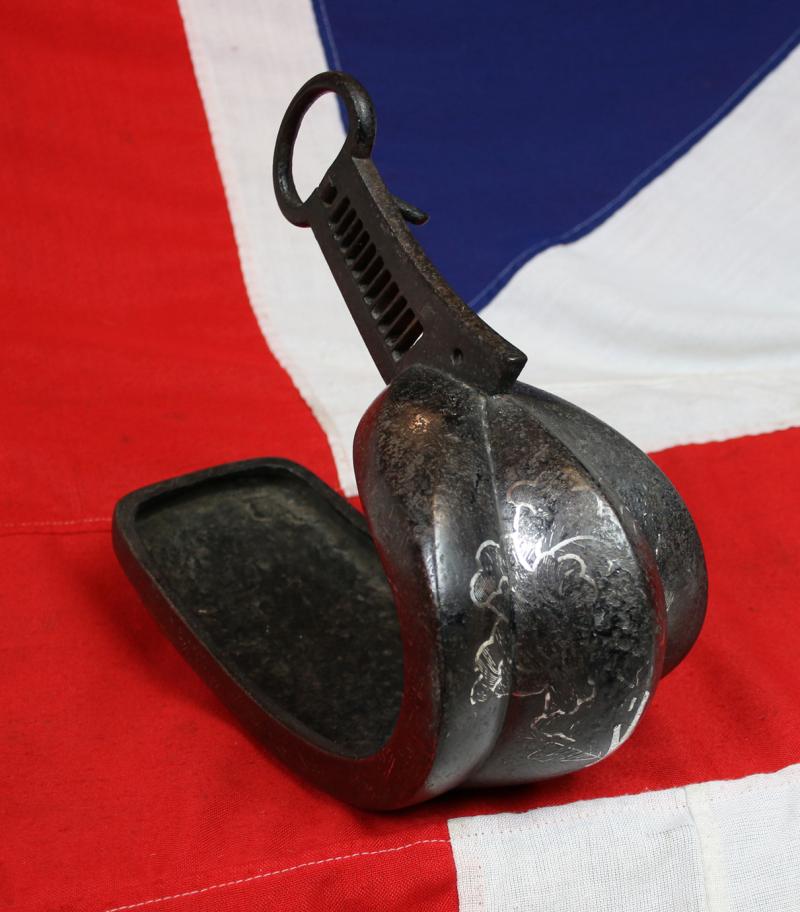 A Very Attractive, Edo Era 17th to 18th Century Samurai's Tetsu Abumi Stirrup, Inlaid With Silver in a Pattern Of a Flower Mon