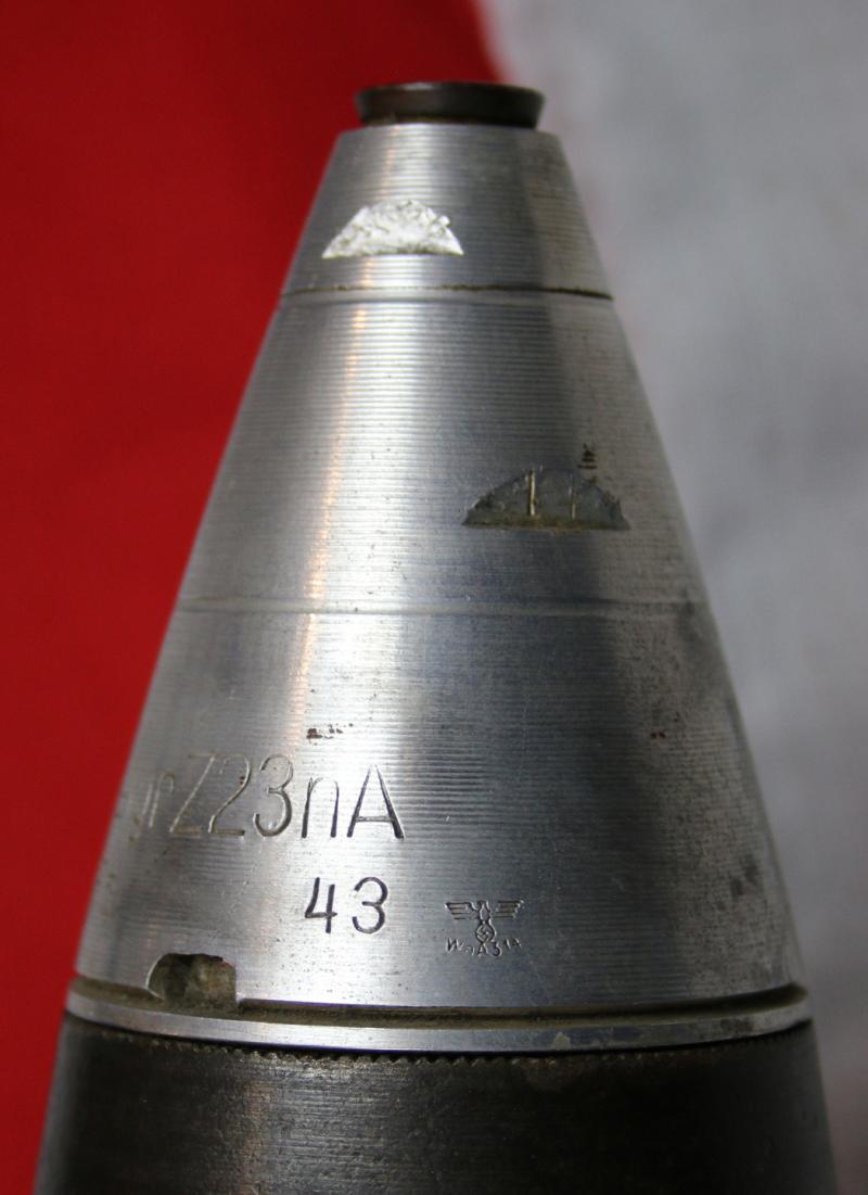 Really, Really Rare, Original German 75mm Tank Shell Case, WW2 As Used by the Infamous Panther Tank, Officially the Panzerkampfwagen V Panther. With Impact Fuse, And Electric Tank Primer. Fitted With 75mm Shell Head, High Explosive, WW2 IssueDated 1944