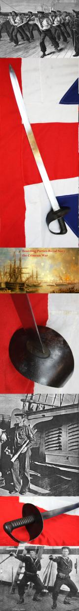 A Superb Early Victorian Sailing Ship and Early Steamship Man O'War Naval Cutlass of 1845. Used In The Crimean War, and The Opium War In China, By The Naval Ship's Boarding Party. One Of The Best Condition Examples We Have Seen In a Long While