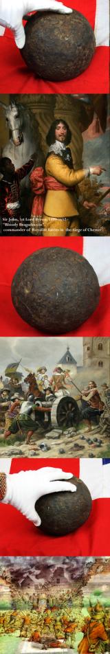 English Civil War Heavy Siege Gun, a 'Whole' Cannon of 7 inches. Ball 50lbs x 7 Inches. Recovered from the Siege of Chester Castle Site