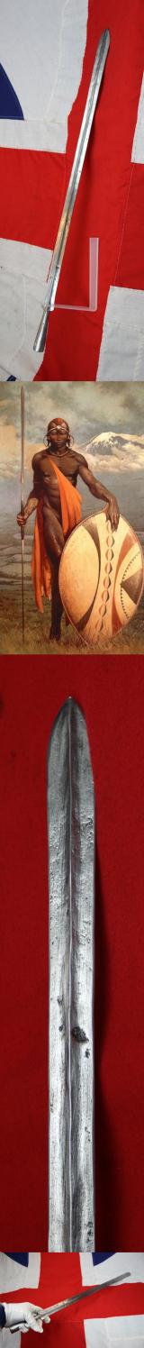 A Superb, Original, Antique Maasai Lion Hunter's Enkuma 'Lion Spear' . From the Maasai Mara of Kenya
