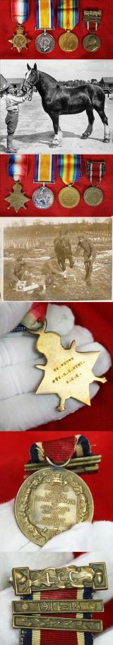 A Group Of WW1 Medals for the Army Veterinary Corps. Of a WW1 Trio, Special Enlistment. & The King's Medal An LCC Medal 1914-15 for Attendance, Conduct and Industry As A London Schoolboy, Straight from School as a Special Enlistment At The Western Front