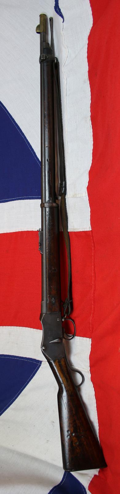 Original Antique MK I - II Short Lever Martini Henry Rifle, Dated 1875, By Enfield, Early Model Long Cocking Indicator, With Original Victorian Leather Sling. Rare Brass Muzzle Dust Cover & In Fabulous Condition. One Of Only 1400 Early MK1 Models Made