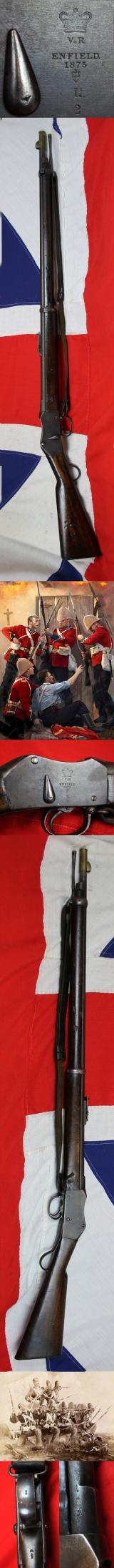 Original Antique MK I - II Short Lever Martini Henry Rifle, Dated 1875, By Enfield, Early Model Long Cocking Indicator, With Original Victorian Leather Sling. Rare Brass Muzzle Dust Cover & In Fabulous Condition. One Of Only 1400 Early MK1 Models Made