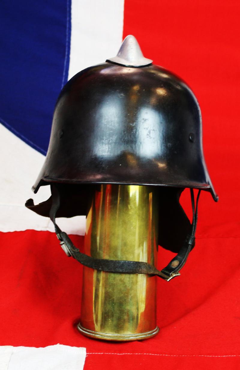 A Very Good Original 1934 Early Pattern, Designed Without Insignia, WW2 Third Reich, German, Combat Fire Protection Police Service Helmet, With Comb and Detachable Leather Neck Shield. Feuerwehr/Feuerschutzpolizei