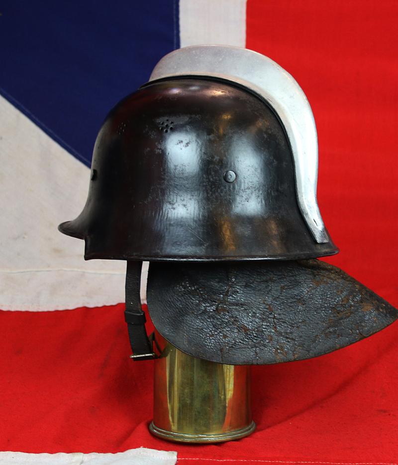 A Very Good Original 1934 Early Pattern, Designed Without Insignia, WW2 Third Reich, German, Combat Fire Protection Police Service Helmet, With Comb and Detachable Leather Neck Shield. Feuerwehr/Feuerschutzpolizei