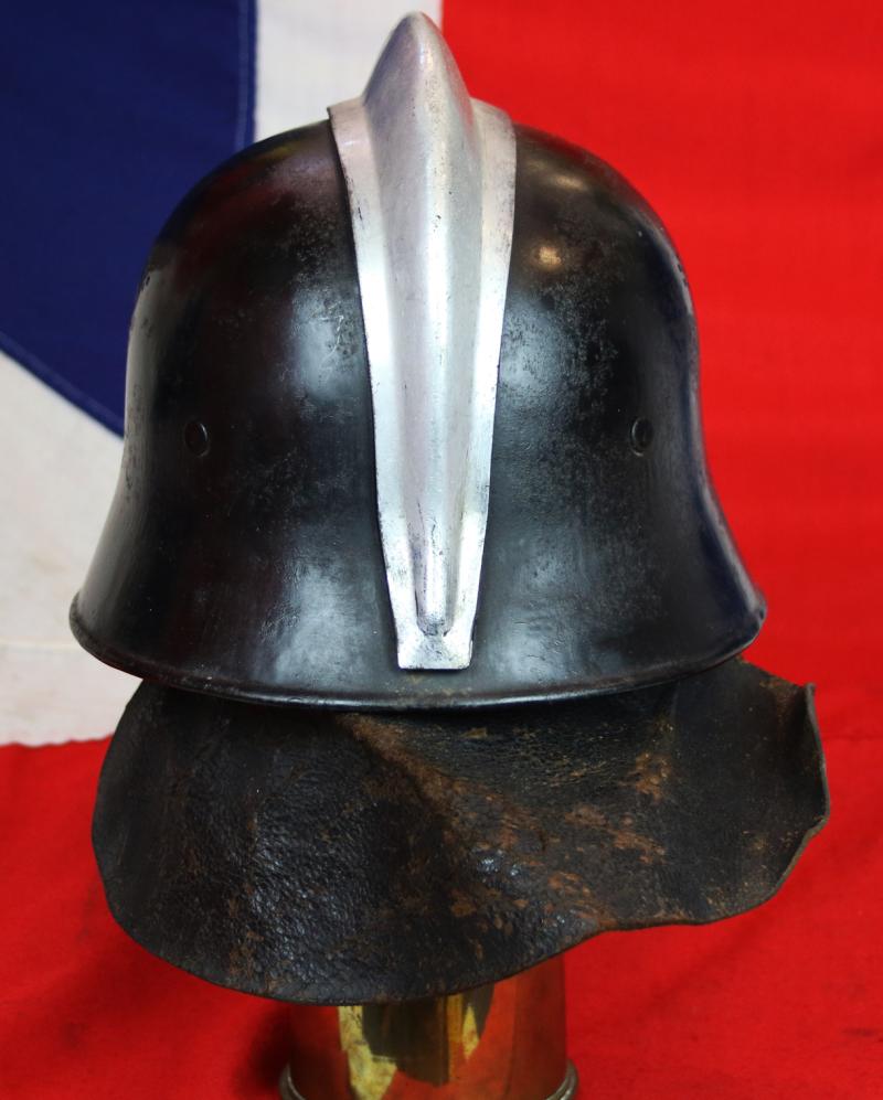 A Very Good Original 1934 Early Pattern, Designed Without Insignia, WW2 Third Reich, German, Combat Fire Protection Police Service Helmet, With Comb and Detachable Leather Neck Shield. Feuerwehr/Feuerschutzpolizei