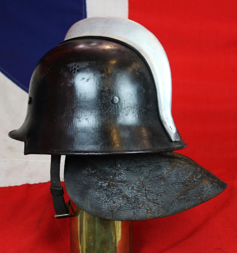 A Very Good Original 1934 Early Pattern, Designed Without Insignia, WW2 Third Reich, German, Combat Fire Protection Police Service Helmet, With Comb and Detachable Leather Neck Shield. Feuerwehr/Feuerschutzpolizei
