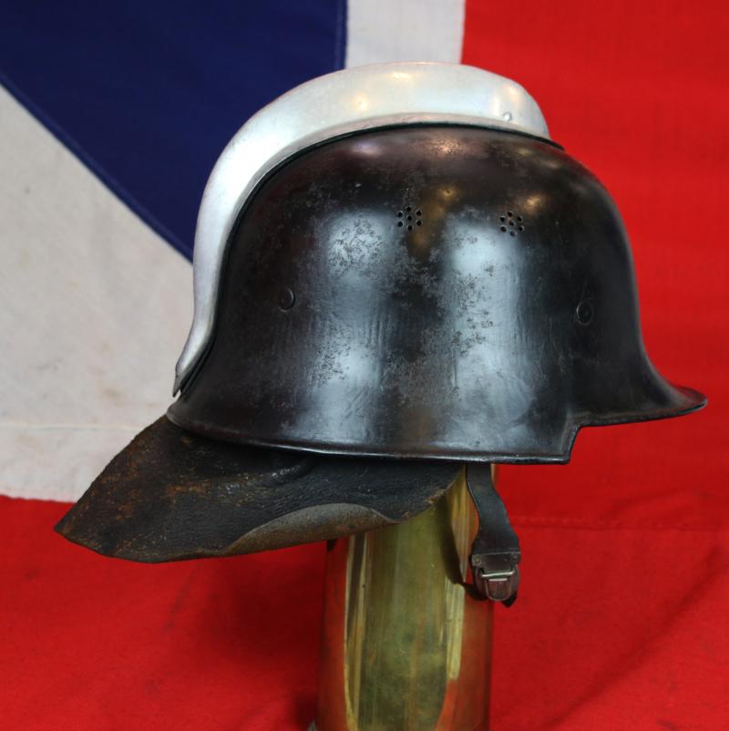 A Very Good Original 1934 Early Pattern, Designed Without Insignia, WW2 Third Reich, German, Combat Fire Protection Police Service Helmet, With Comb and Detachable Leather Neck Shield. Feuerwehr/Feuerschutzpolizei