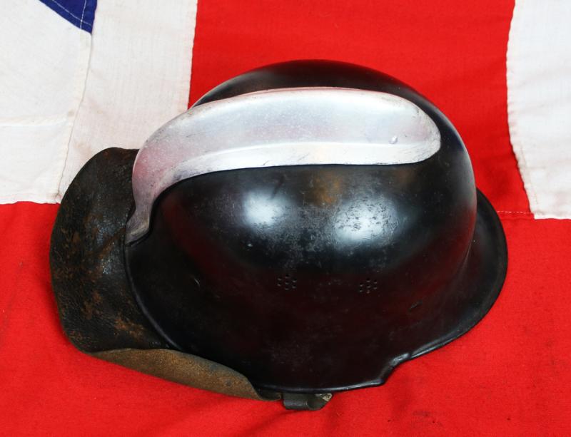 A Very Good Original 1934 Early Pattern, Designed Without Insignia, WW2 Third Reich, German, Combat Fire Protection Police Service Helmet, With Comb and Detachable Leather Neck Shield. Feuerwehr/Feuerschutzpolizei
