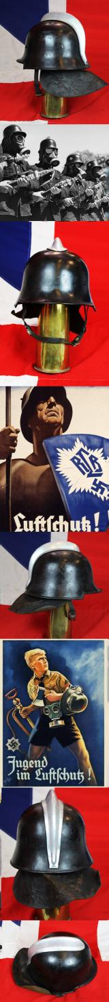 A Very Good Original 1934 Early Pattern, Designed Without Insignia, WW2 Third Reich, German, Combat Fire Protection Police Service Helmet, With Comb and Detachable Leather Neck Shield. Feuerwehr/Feuerschutzpolizei